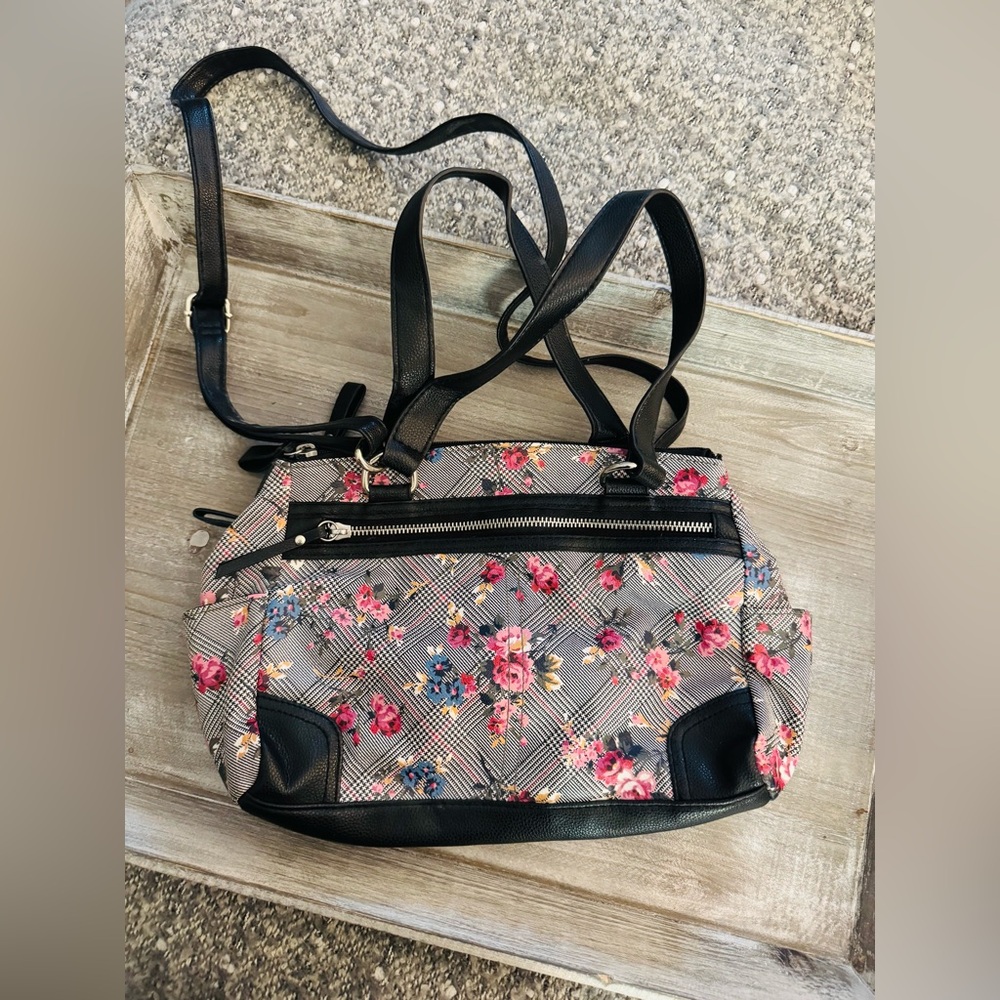 Grey and pink floral shoulder bag, unknown brand